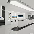 Modern Exhibition Hall Interior With Linear Lighting Digital Displays And White Exhibition Counters