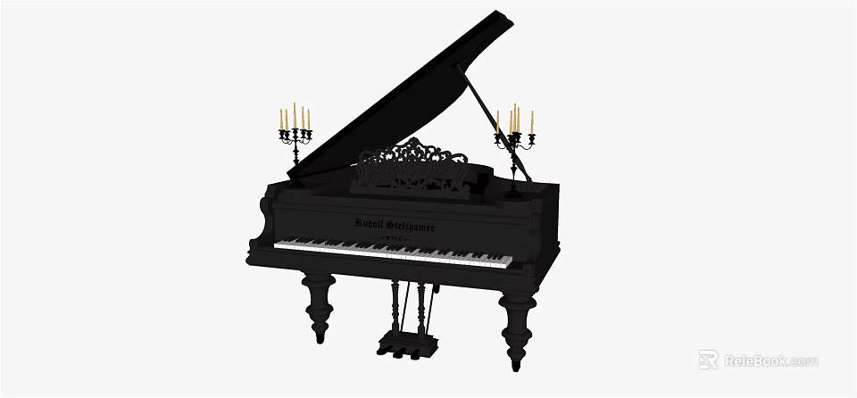 Elegant Black Grand Piano With Royal Beethoven Brand And Decorative Candle Holders 3d model 