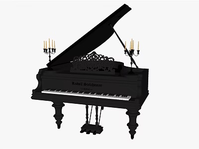 Elegant Black Grand Piano With Royal Beethoven Brand And Decorative Candle Holders 3d model