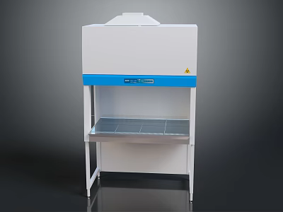 Commercial Laboratory Ventilation Workstation With White Body Blue Trim Metal Stand And Metal Worktop 3d model