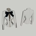 White Fitted Jacket With Black Bow Front And Side Black Trim Details 3d model