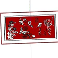 Chinese Paper Cutting Silhouette Art With Red Background Floral Birds And Calligraphy