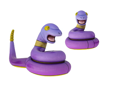 Purple Cartoon Snakes With Yellow Eyes Open Mouth And Coiled Body 3d model