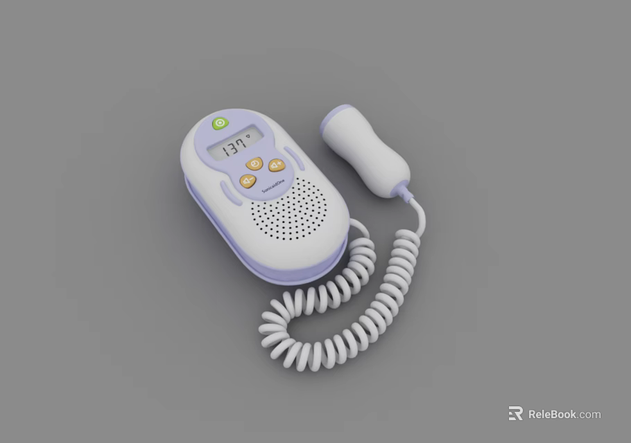 Portable Fetal Doppler Monitor With LCD Display Control Buttons And Coiled Transducer Probe 3d model 