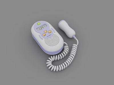 Portable Fetal Doppler Monitor With LCD Display Control Buttons And Coiled Transducer Probe 3d model