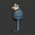 Cartoon Style Elderly Man Game And Movie Character In Blue Suit With Medals Arms Outstretched