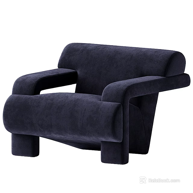 Navy Blue Modern Unique Shaped Sofa With Velvet Upholstery And Curved Arms 3d model 