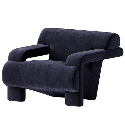 Navy Blue Modern Unique Shaped Sofa With Velvet Upholstery And Curved Arms 3d model