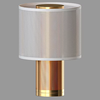 Elegant Modern Table Lamp With White Perforated Lampshade And Golden Metal Pole Design 3d model