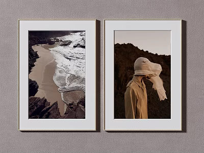 Two Framed Wall Artworks Featuring Beach Landscape And Portrait For Home Decor 3d model