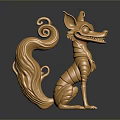 Golden Fox Game Movie Character With Fantasy Armor Texture Curled Tail And Pointed Ears