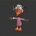 Cute Cartoon Duck Character With Gray Hair Orange Beak Pink Sweater And Outstretched Arms