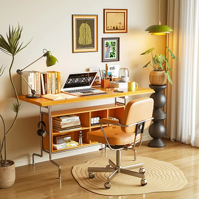 Log Style Desk Computer Desk Desk Chair Ornaments 3d model