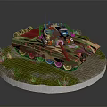 Military Tank Model With Camouflage Paint And Red Star Emblems On Grass Gravel Base