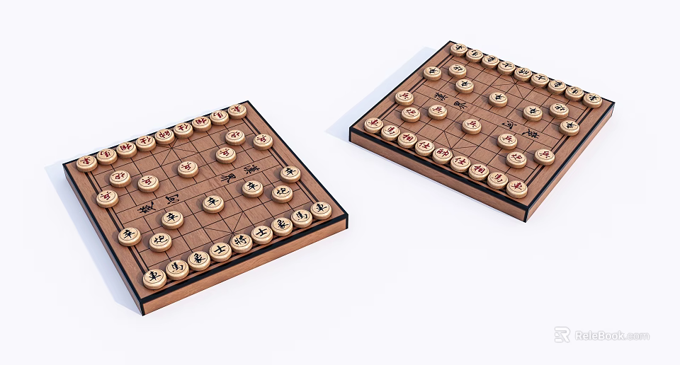 Traditional Chinese Chess Game with Wooden Chessboard and Pieces for Entertainment 3d model 