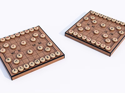 Traditional Chinese Chess Game with Wooden Chessboard and Pieces for Entertainment 3d model