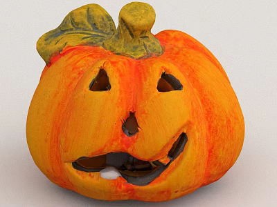 Decorative Pumpkin Ornament with Smiling Face Design Orange Yellow and Green for Halloween Decoration 3d model