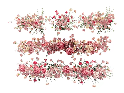 Elegant Floral Art Display With Pink Red Flowers And Greenery For Event Decoration 3d model