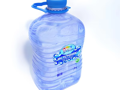 Large Transparent Drinking Water Bottle With Blue Cap And Handle For Daily Use 3d model