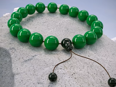 Stylish Green Beaded Bracelet With Black Accent Beads And Brown Cord Design 3d model
