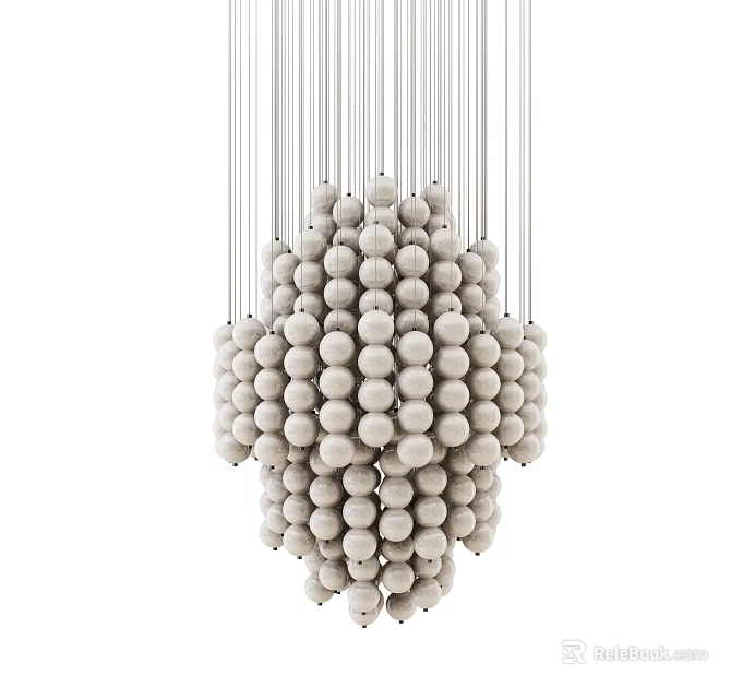 Modern Chandelier with White Spherical Beads Hanging Decorative Design for Home 3d model 