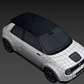 White Compact Modern Car With Circular Headlights Black Roof And Sleek Design