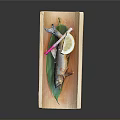 Tasty Grilled Fish Served with Lemon Slice Green Leaf and Pink Decoration on Wooden Plate