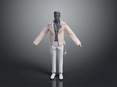 Stylish Light Colored Jacket With White Pants And White Shoes Fashion Outfit 3d model