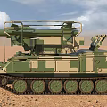 Military Tank With Missile Launcher In Desert Environment Under Cloudy Sky