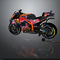 Red Bull KTM Racing Motorcycle On Stand With Red Blue Livery In Studio