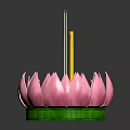 Pink Lotus Shaped Decorative Item With Petals Green Base Yellow Incense Stick And Candle Wick