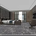 Modern Hotel Guest Room Interior With Sofa Coffee Table TV Console And Area Carpet