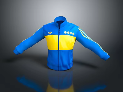 Blue And Yellow Casual Sporty Track Jacket With White Stripes And Chest Logo 3d model