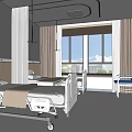 Modern Hospital Outpatient Clinic Interior With Medical Beds Blue Chairs Windows Curtains And TV