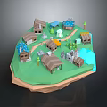 Low Poly Island Village 3D Model With Small Houses Trees And Castle