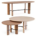 Minimalist Wooden Dining Table Set With Round Tops And Multiple Sizes 3d model
