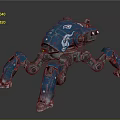 Blue Mechanical Spider With Multiple Robotic Legs White Emblem And Mechanical Structure Details 3d model