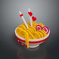 Panda Shaped Bowl With Yellow Noodles Red Heart And Flower Decor