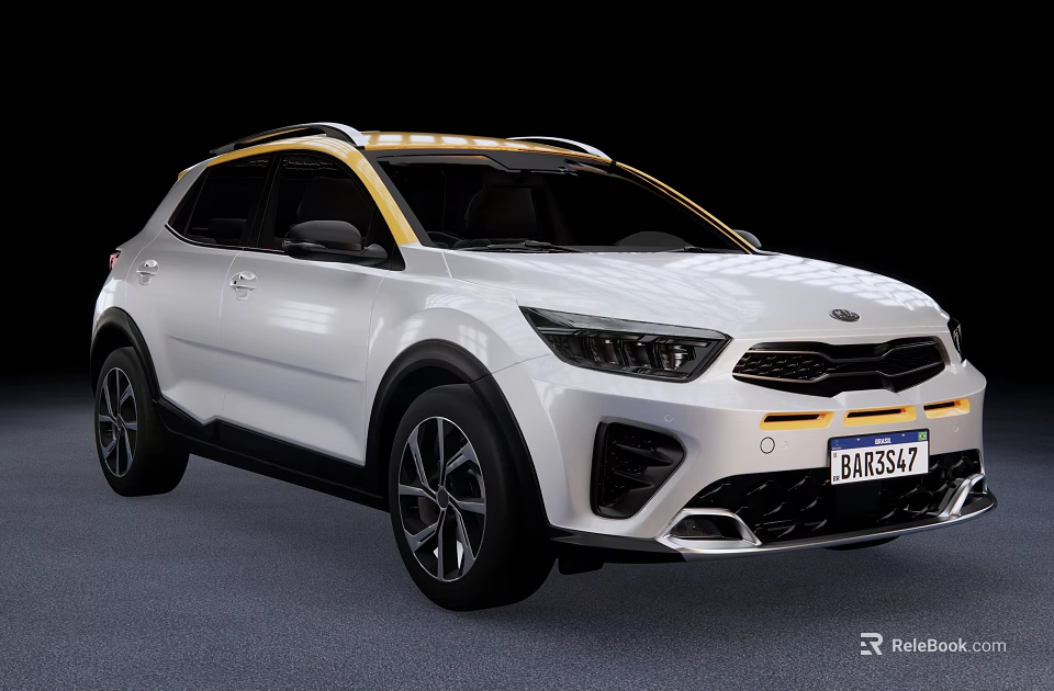 White Kia SUV With Yellow Roof Accents Sporty Front Design And Black Alloy Wheels 3d model 