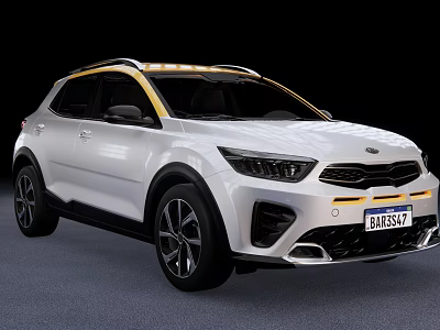 White Kia SUV With Yellow Roof Accents Sporty Front Design And Black Alloy Wheels 3d model