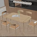 Modern Dining Table Set with Wooden Table 4 Chairs Book and Flower Vase
