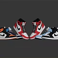 High Top Athletic Shoes In Red White Blue Gray With Swoosh Logo And Reflective Details