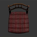 Classical Wooden Chair With Carved Backrest And Plaid Fabric Seat Cushion