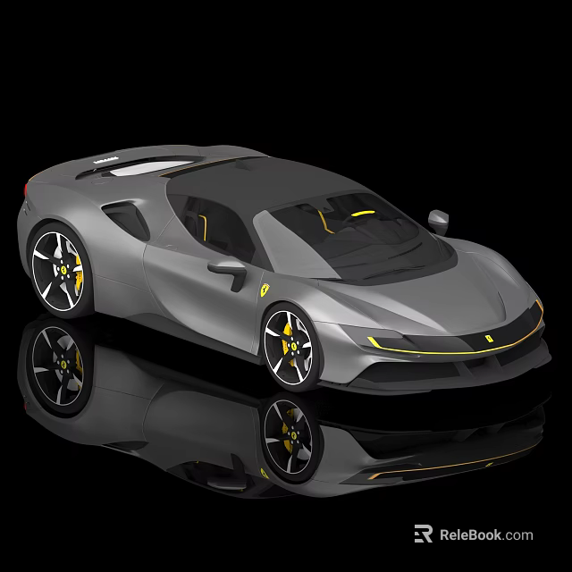 Silver Sports Car with Sleek Modern Design Yellow Wheel Accents Black Roof and Luxury Aesthetic 3d model 