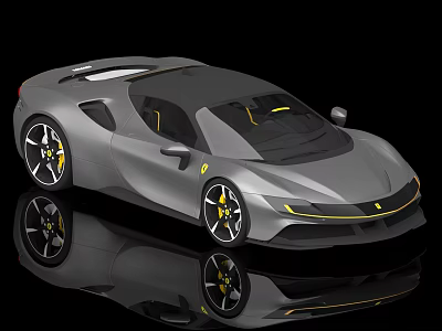 Silver Sports Car with Sleek Modern Design Yellow Wheel Accents Black Roof and Luxury Aesthetic 3d model