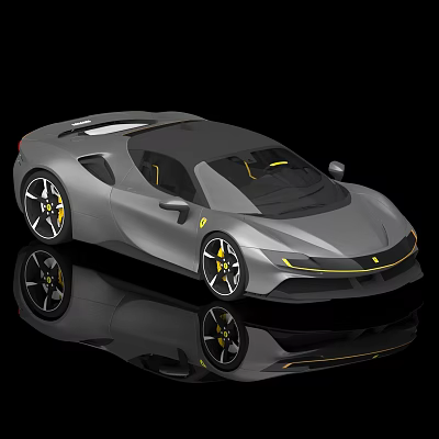 Silver Sports Car with Sleek Modern Design Yellow Wheel Accents Black Roof and Luxury Aesthetic 3d model