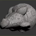 Stone Elephant Sculpture With Raised Trunk And Intricate Carved Patterns 3d model