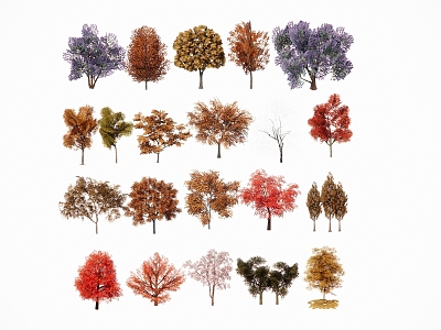 Landscape tree color leaf tree flower shrub street tree red maple crape myrtle cherry blossom ginkgo magnolia 3d model