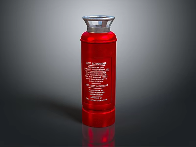Red Household Fire Extinguisher With Silver Top And Safety Instructions Label 3d model