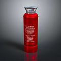 Red Household Fire Extinguisher With Silver Top And Safety Instructions Label